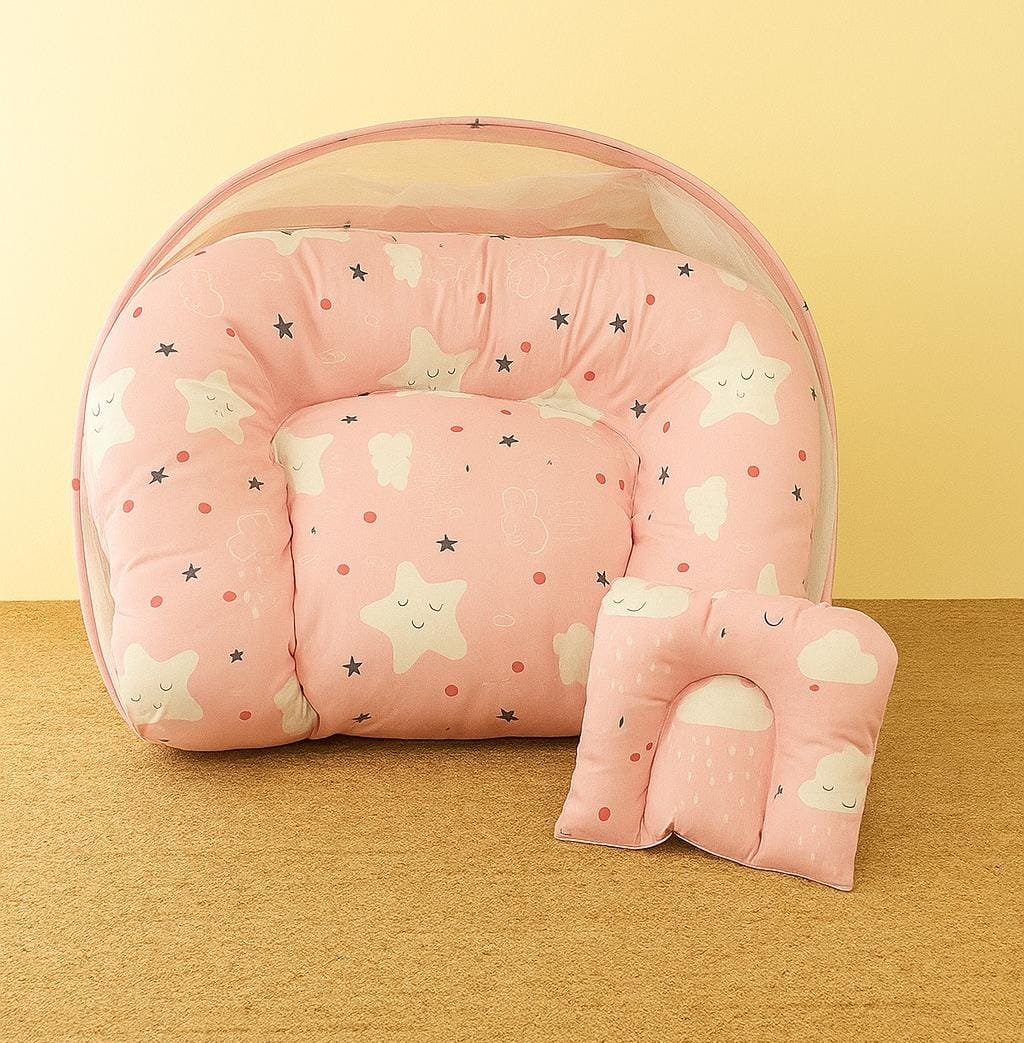 Pure Cotton Premium New Born Baby Net Bed | Infant Sleeping Net Bed-Pink Star code:NBE